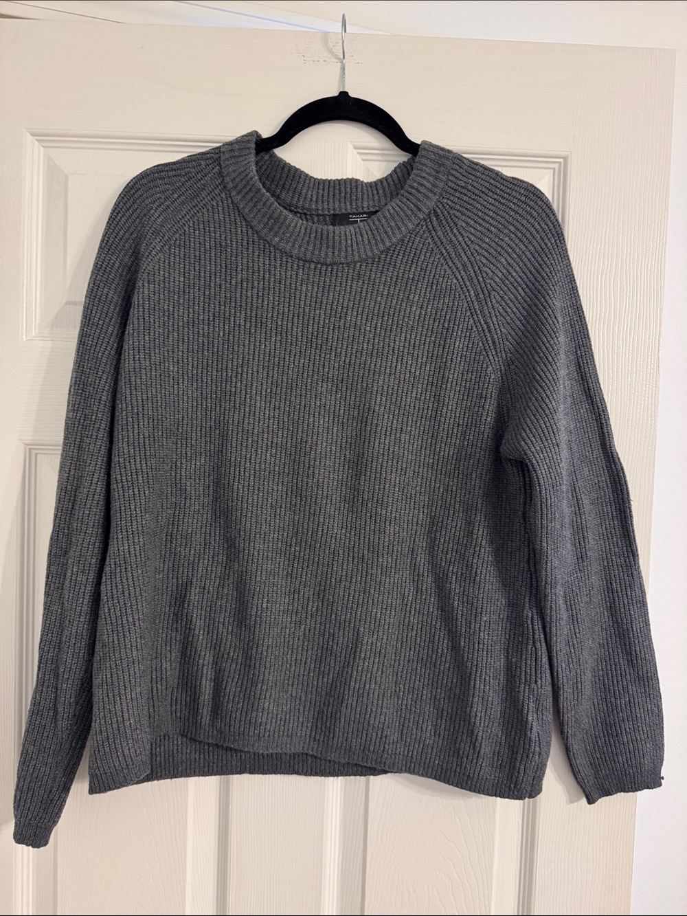 Tahari Charcoal Ribbed Crewneck Sweater